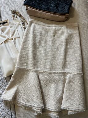J. Crew Cream Textured Ruffle-Hem A-Line Skirt